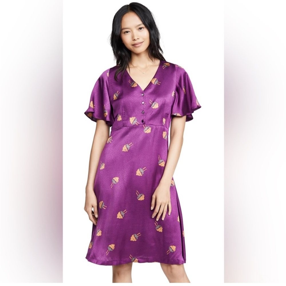 NWT A.P.C. Lavinia midi dress purple violet 36 XS S short sleeves